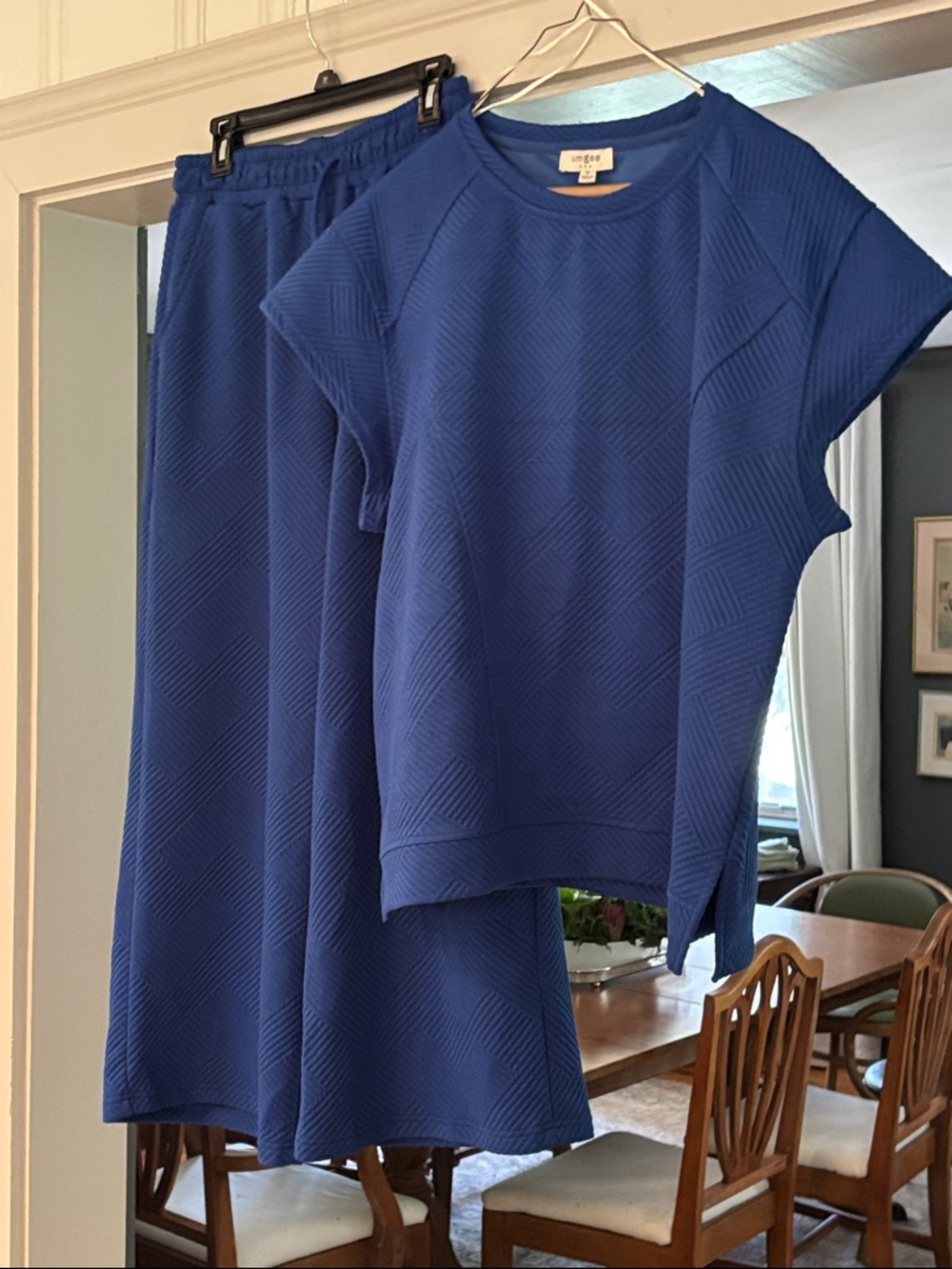 Umgee Blue Textured Two-Piece Top and pants Set